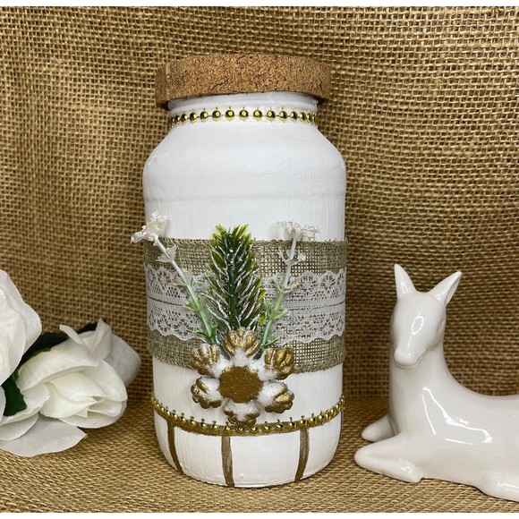 Hand painting Christmas Jar with snowflake / Christmas decorative jars - Picture 1 of 10